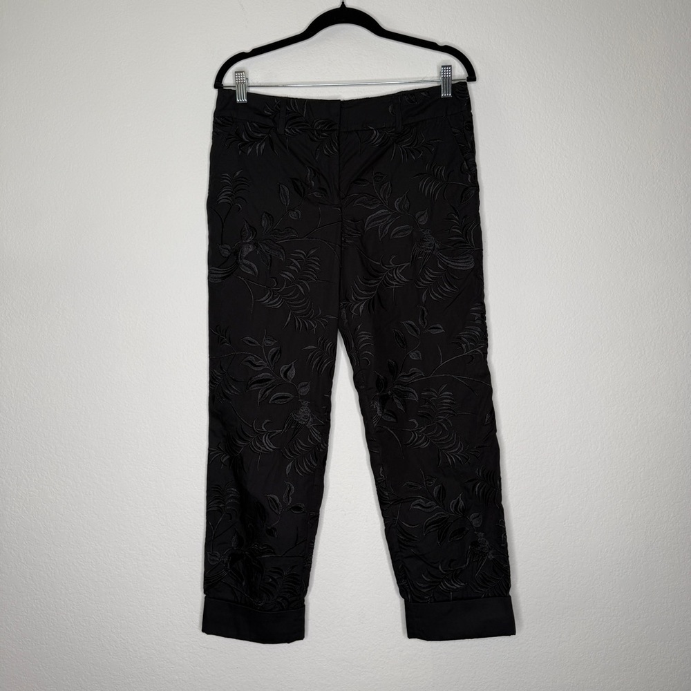 Sass & Bide Embroidered Cutout Pants Black Cotton Floral Pockets Cuffed Size 6